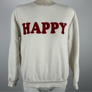 H&M Cream Crewneck Sweater with Red 'HAPPY' Print Size S